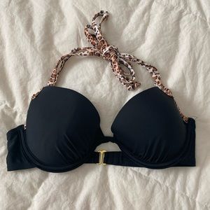 Black and Cheetah Push Up Bikini Top